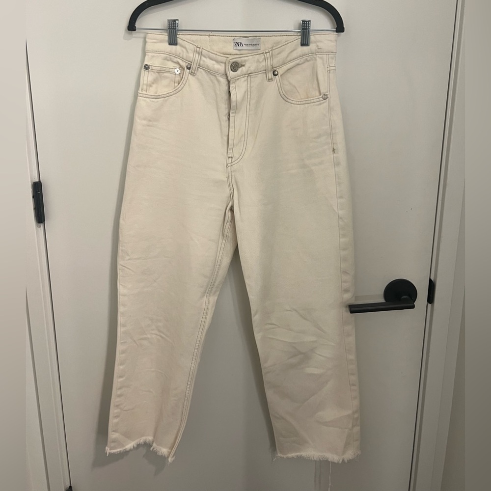 Zara straight leg cream jeans
